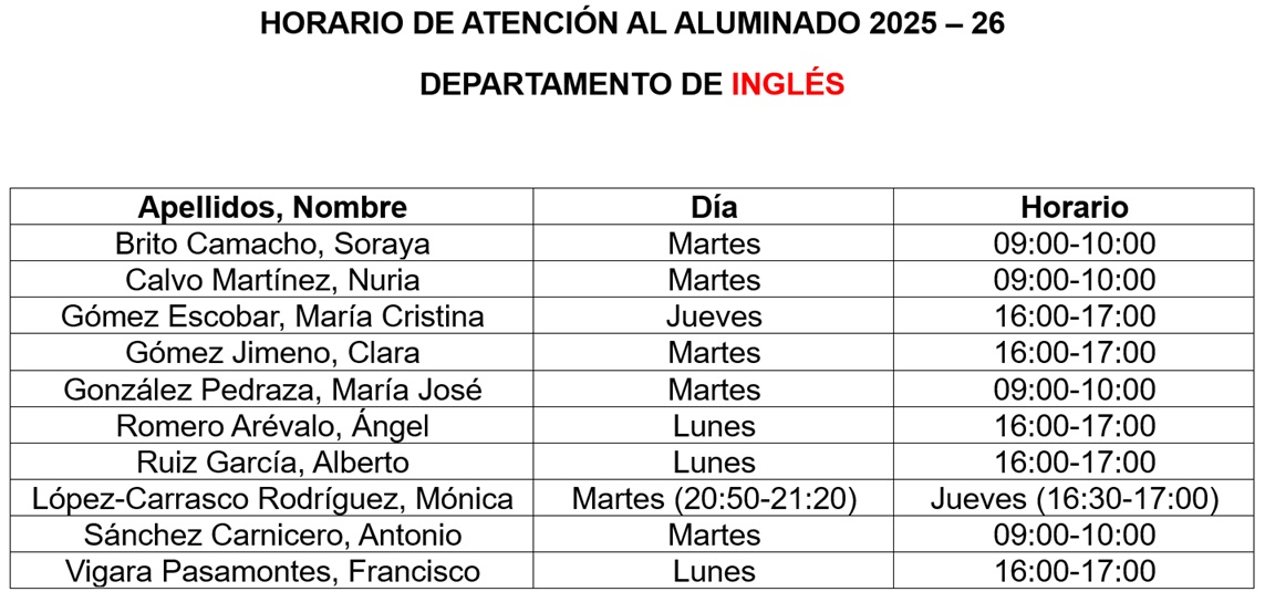 ING Tutorias - Horarios de Atenci&oacute;n